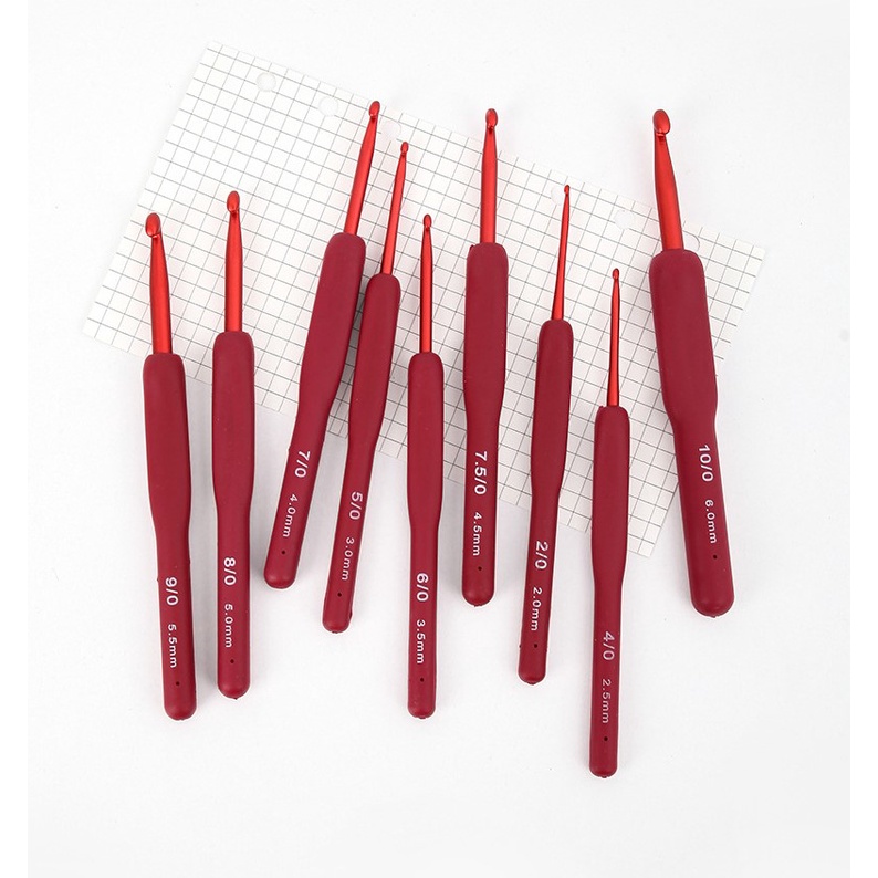 ➿แยกชิ้น➿เข็มถักโครเชต์อลูมิเนียม ด้ามจับทำจากยางเทอร์โมพลาสติก สีแดง