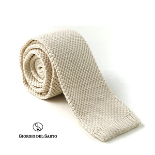 Giorgio Del Sarto Knitted Necktie Cream with Fabric Texture เนคไทไหมพรมสีครีมมีเท็กเจอร์