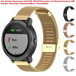 สายนาฬิกาข้อมือสแตนเลส 20 มม. สําหรับ Garmin Forerunner 245 645 158 55/Vivoactive 3/Vivomove Hr/Venu Sq สําหรับ Garminmove 3 Luxe