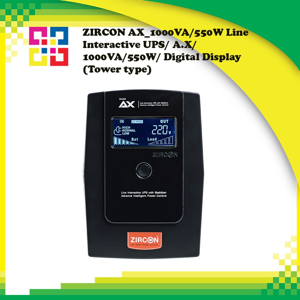 ZIRCON  AX_1000VA/550W Line Interactive UPS/ A.X/ 1000VA/550W/ Digital Display (Tower type)