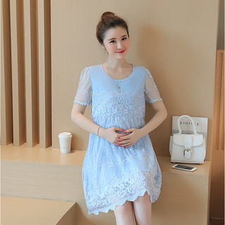 ชุดคลุมท้องผ้าลูกไม้ มีซับใน แขนซีทรู มีเชือกผูกหลัง งานละเอียดสวยมากค่ะ M L XL XXL