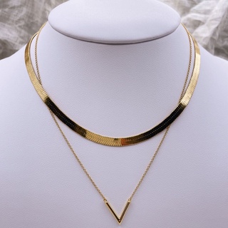 Gold Herringbone 5mm Necklace, Snake Chain For Layering | สร้อยคอ เงินแท้ ชุบทอง 18 กะรัต