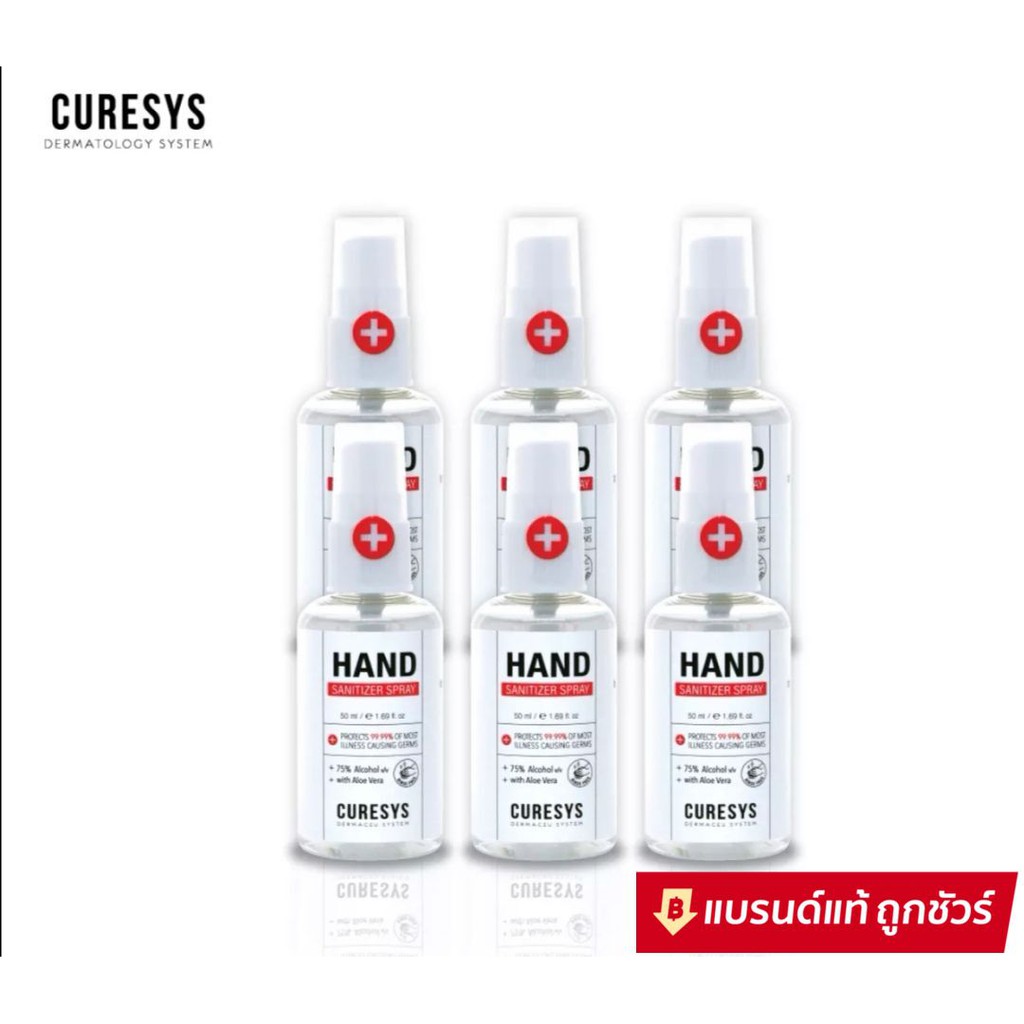 Curesys Hand Sanitizer Spray 50ml. Alcohol 75% สเปรย์ล้างมือ (ยี่ห้อเคียวร์ซิส แอลกอฮอลล์ หัวสเปรย์ฉ