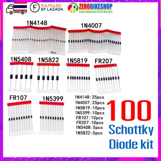 ไดโอด Switching Schottky Diode kit set 1N4148 1N4007 1N5819 1N5399 1N5408 1N5822 FR107 FR207,8 values = 100pcs