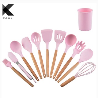 KAGK ชุดเครื่องครัว12ชิ้น ซิลิโคน สีชมพู/เขียว