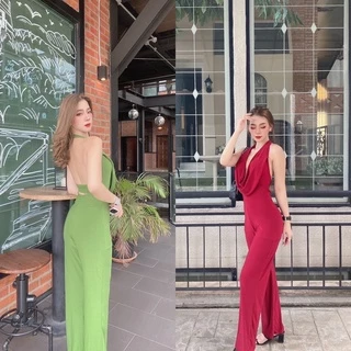 🔥จั้มสูทขายาว คล้องคอ🔥จั้มสูทขายาวออกงาน จั้มสูทขายาวผู้หญิง เซ็กซี่ ✅พร้อมส่ง🎄 ชุดคริสต์มาส