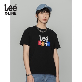 2022 ใหม่ Lee XLINE 22 ฤดูใบไม้ผลิและฤดูร้อนใหม่รุ่นมาตรฐานหลายสีรอบคอพิมพ์เสื้อยืดแขนสั้นผู้ชาย LMT0000204LE สีดำ s-3xl