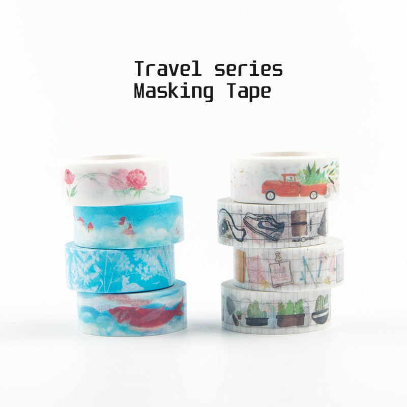 Penlab 1pcs Travel Series กระดาษ Washi เทปลูกไม้ 15 มม.ตารางสัปดาห์จํานวน Memo เครื่องเขียนสติกเกอร์กาวตกแต่ง C6347