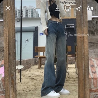 🌸 S-XL สาวร้อนกางเกงยีนส์ไล่โทนสีหญิงเกาหลีรุ่นย้อนยุคง่าย INS เอวสูงบางหลวมตรงแนวโน้มกางเกงขากว้าง