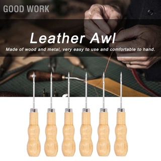 Good Work 10Pcs Leather Sewing Awl Wooden Handle 125mm Length Hand Tool Set Kit for Repairing DIY