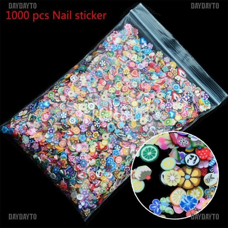 Daydayto 1000 ชิ้น 3D ผลไม้สัตว์ Fimo หั่นดินเหนียว DIY เล็บเคล็ดลับการตกแต่งสติกเกอร์