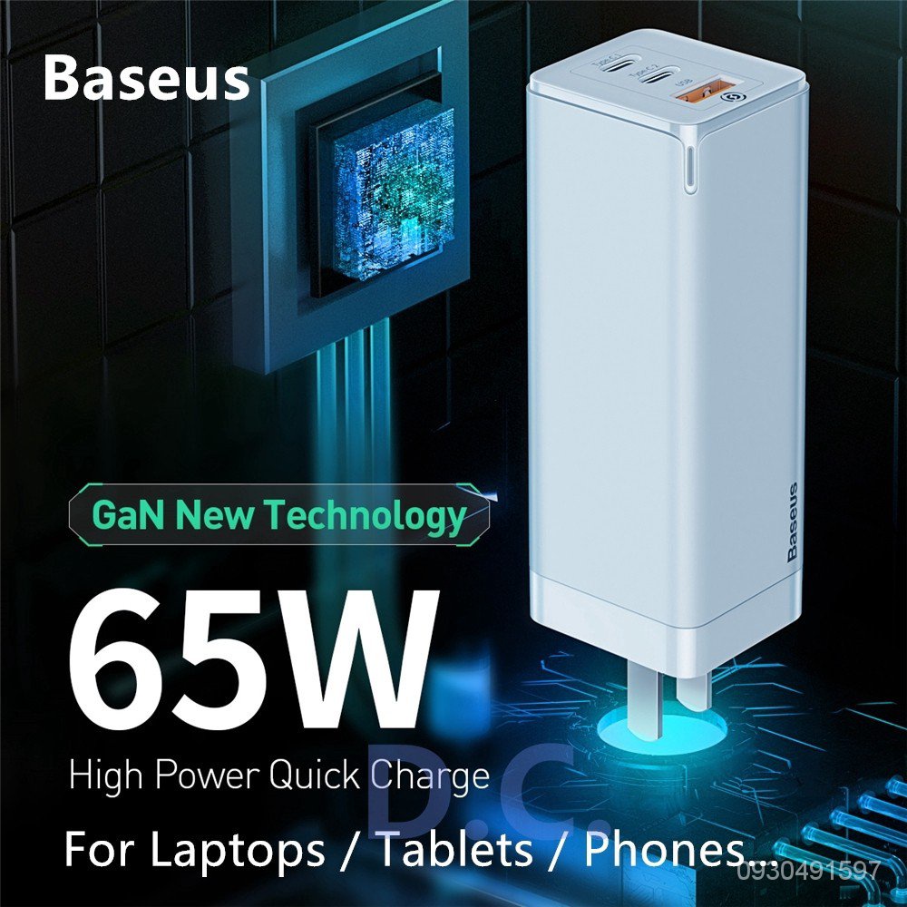 Baseus หัวชาร์จเร็ว GaN 65w Adapter Mini Quick Charger type C อะแดปเตอร์ ปลั๊ก usb charger หัวชาร์จ biUW
