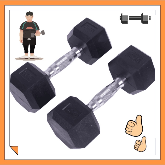 ดัมเบลล์ยาง5 กก. (1 ด้าน) ดัมเบล 5 kg ดัมเบลเหลี่ยม 10 kg ดัมเบล 6 เหลี่ยม ดับเบลยกน้ำหนัก ฟิตเนส บา
