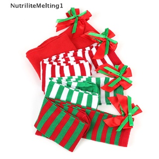 [NutriliteMelting1] ถุงเท้ายาวถึงเข่า ลายทางคริสต์มาส สําหรับเด็กผู้หญิง [TH]