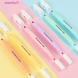 [InterfunT] ปากกามาร์กเกอร์เรืองแสง หัวคู่ สีพาสเทล สําหรับวาดภาพ 6 ชิ้น ต่อชุด [ใหม่]