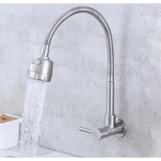 ก๊อกซิ้งค์อ่างล้างจาน ก๊อกซิงค์ผนัง สแตนเลส 304!! ทรงนอน คอดัดได้อิสระ สายแข็ง ปรับระดับน้ำได้ CBP-M