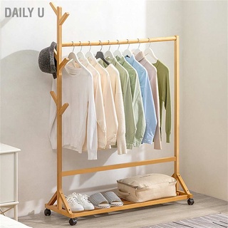 Daily U Clothes Rack Durable Bamboo Universal Wheels Strong Load Bearing Garment for Bedroom Hotel Living Room