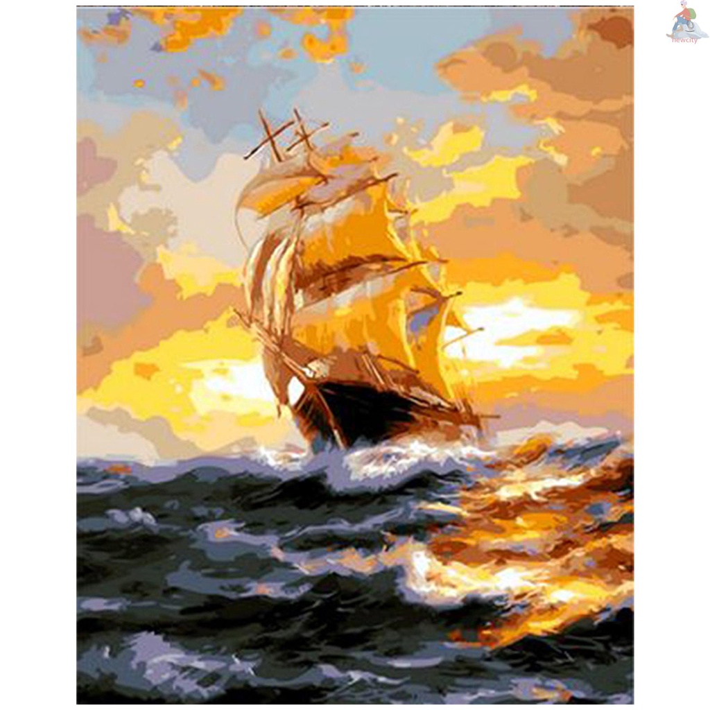 12 16 Inch Diy Oil Painting On Canvas Paint By Number Kit Sunset Pattern For Adults Kids Beginner Cr Shopee Thailand