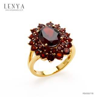 Lenya Jewelry แหวนพลอยโกเมนหรือการ์เนต (Garnet) ดีไซน์หรูคลาสสิค ตัวเรือนเงินแท้ชุบทอง