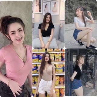 🫦🔥ขาย👚Dee  shop🔥🔥🫦(A27)บอดี้สูท แขนสั้น ไขว้หน้า ผ้า2 ชิ้นเป้าแกะได้ ผ้าเรย่อน ทรงสวย