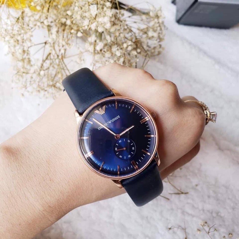 (ผ่อน0%) นาฬิกา สายหนัง Emporio Armani AR2071  Classic Rose Gold Tone Leather Watch  ✔️หน้าปัด 40 MM