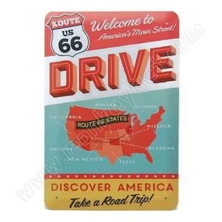 ป้ายสังกะสีวินเทจ Welcome to Americans Main Street, Route 66