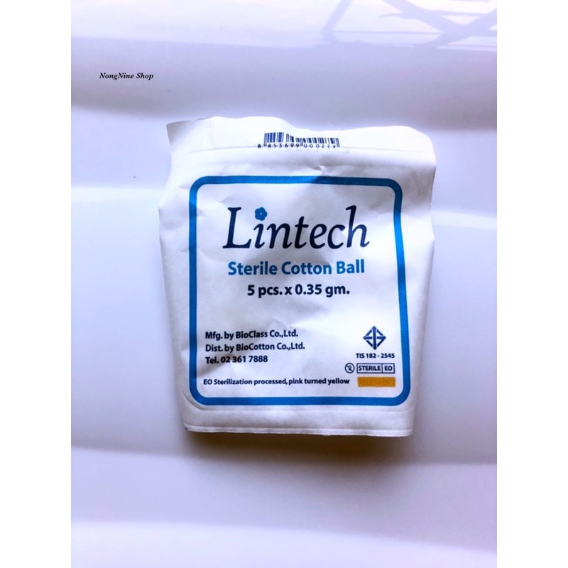 Lintech สำลีฆ่าเชื้อ sterile cotton ball 5 ก้อน ขนาด 0.35 กรัม  (ยกแพค20ซอง) **1ซองมี5ชิ้น**