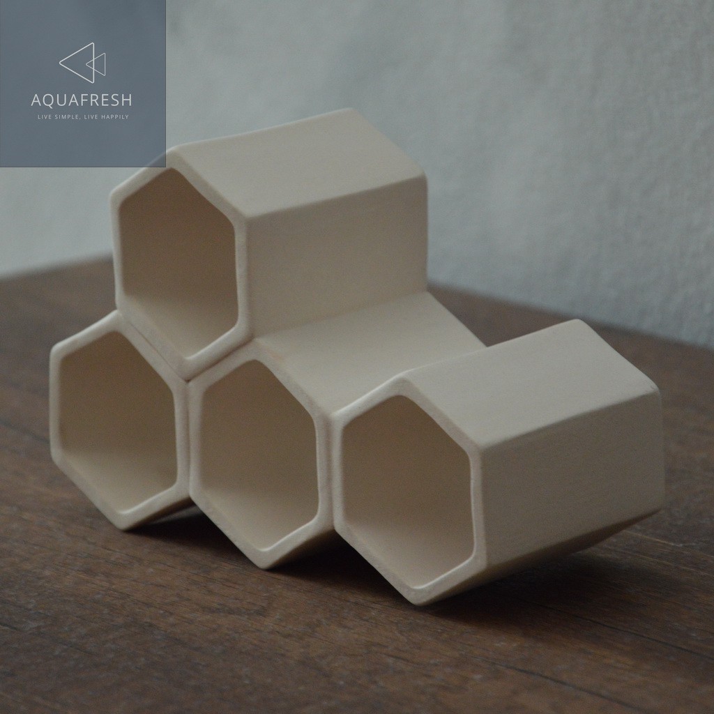 BEEHIVE X4 (M size) เซรามิครูปทรงรังผึ้ง 4 ช่อง ตกแต่งตู้ปลา เป็นบ้านกุ้ง/ปลา - รูปที่ 2