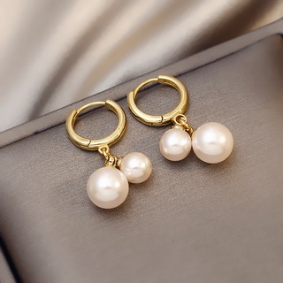 Wind simple geometric pearl ear buckle South Korea Dongdaemun retro earrings literary fan temperament earrings female fo