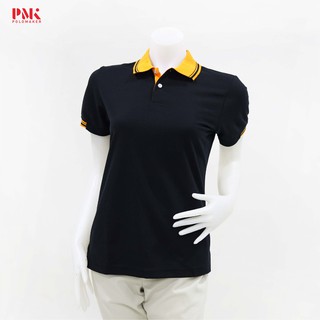 เสื้อโปโล สีดำ ปกส้ม  PK053  - Polomaker