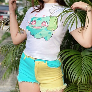 ☆พร้อมส่ง☆ เสื้อครอปเข้ารูปลาย Pokemon แต่งดีเทลชายระบาย