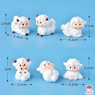 แกะน้อยร่าเริง [ เซต 6 ชิ้น ] ตุ๊กตาจิ๋ว โมเดลจิ๋ว แต่งสวน