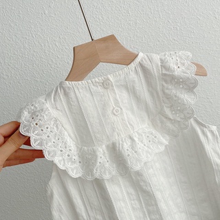 เสื้อลูกไม้แขนกุดเด็กผู้หญิง Ruffle Vest Top Cotton Baby Shirt