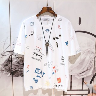 เสื้อแขนสั้น ลายภาพพิมพ์แฟชั่นเกาหลีวัยรุ่น [มี 3 สีเลือกได้]