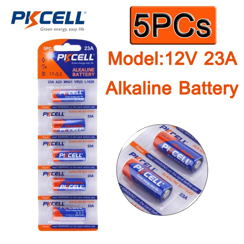 ถ่าน 23A  PKCELL 5PCS/card PKCELL 23a 12v Battery  23A A23 Alkaline batteries Primary and Dry battery.