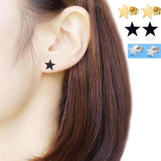 ต่างหู ตุ้มหู Earrings Tiny Star Earrings Black Gold Color Star Stars Pendant Stud Earrings  - 1 คู่