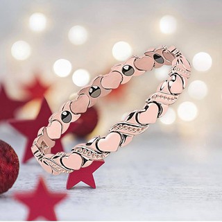 (Pre Order)WOOSA Bracelet,Germanium,Hematite,99.999%Magnetic Purity,Heart,Womens,Stainless Steel,Accessory,Pink Gold