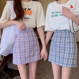 2021 new style childrens spring and summer high-waisted slim purple plaid skirt 8011