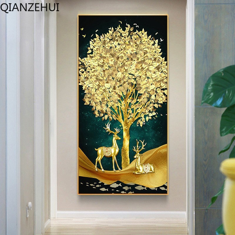 DIY ห้องนั่งเล่น 5D รอบลูกปัดเต็ม Pachira Macrocarpa Entry Meaning Good End Lucky Money Tree ภาพจิตร