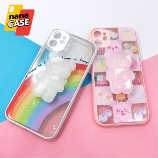 เคส i7+ i13 i13 Pro Max เคสมือถือ TPU ขอบสีกันเลนส์กล้องกากเพชรกริตเตอร์ ฟรี Griptok หมีน่ารัก