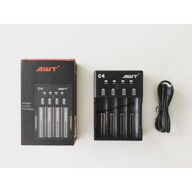 AWT C4 แท้💯%เครื่องชาร์จถ่าน18650 รางชาร์จถ่าน18650 แบบ4ก้อน