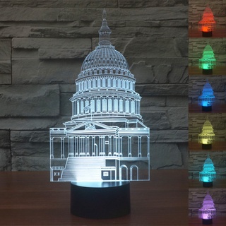 โคมไฟตั้งโต๊ะ LED รูปตึกสภาคองเกรสอเมริกัน 3D ไล่โทนสี 7 สี ชาร์จ USB