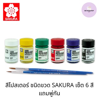 สีโปสเตอร์ ชนิดขวด SAKURA เซ็ต 6 สี แถมพู่กัน