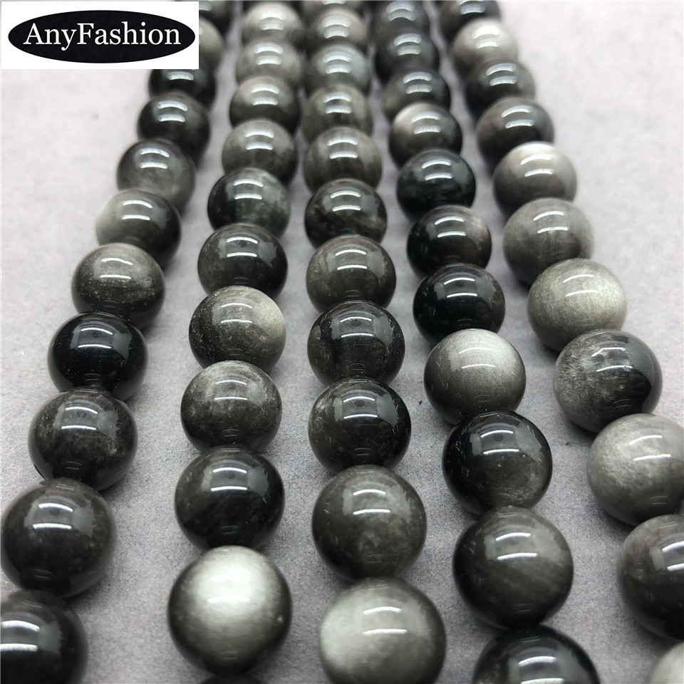 ลูกปัดหินธรรมชาติ 6-14 มม Diy 5 A สีเงินสําหรับเครื่องประดับ