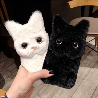 เคส-For Samsung A24 A14 A54 A34 5G A23 A33 A04S A13 A53 5g A03 A22 A03S A32 4g A71 A52S A12 A42 A02S A10 Fur Plush Cat|SL Phone Case