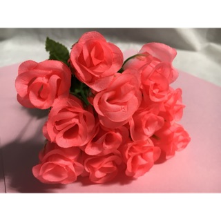 ดอกกุหลาบปลอม สีชมพู แพ็คละ 12 ดอก