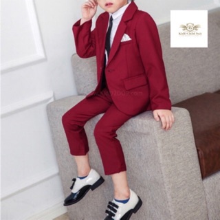 Boy suit เซท สูทเด็ก เซท 2 ชิ้น สีแดง เสื้อสูท+กางเกง ขนาด 7, 9, 11, 13, 15, 17 (2-10 ปี)