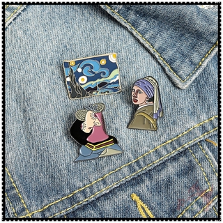 ★ World Famous Paintings  - The Starry Night / Girl With A Pearl Earring Brooches ★ 1Pc Van Gogh Fashion Doodle Enamel Pins Backpack Button Badge Brooch