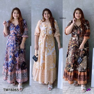 Maxi Dress #Bigsize เดรสยาว+แต่งรูดช่วงหน้าอก NI16065