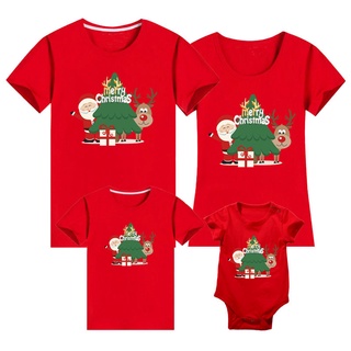 ชุดรอมเปอร์ เสื้อยืด ผ้าฝ้าย พิมพ์ลาย Merry Christmas Xmas Deer Santa 9 สี สําหรับผู้หญิง และผู้ชาย